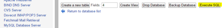 webmin execute SQL
