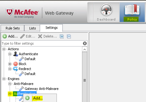 Add NTLM mcafee web gateway