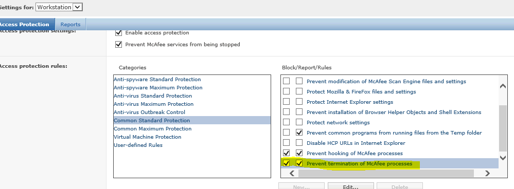 mcafee epo blocks sccm