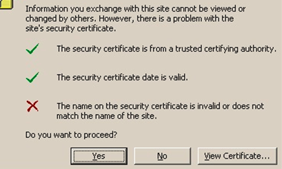 the name on the securuty certificate is invalid