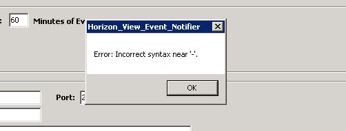 Horizon Event View Notify Syntax Error