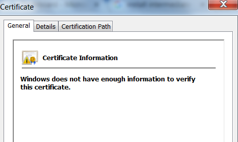 windows does not have enough information to validate the certificate